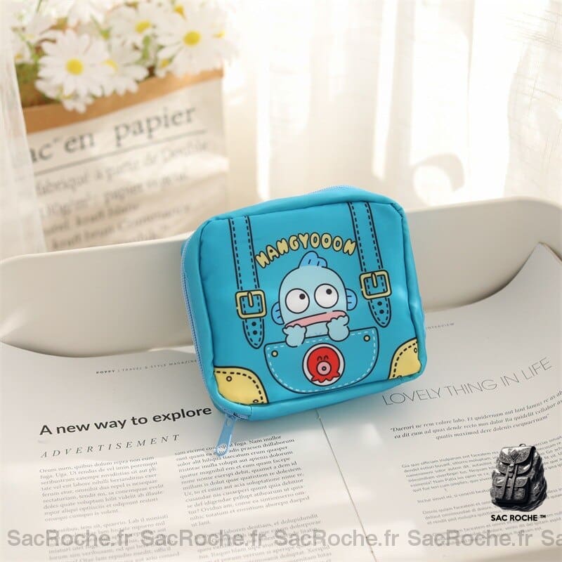 Sac de rangement serviettes hygiéniques pour femme bleu avec un fond un poster et un cadre