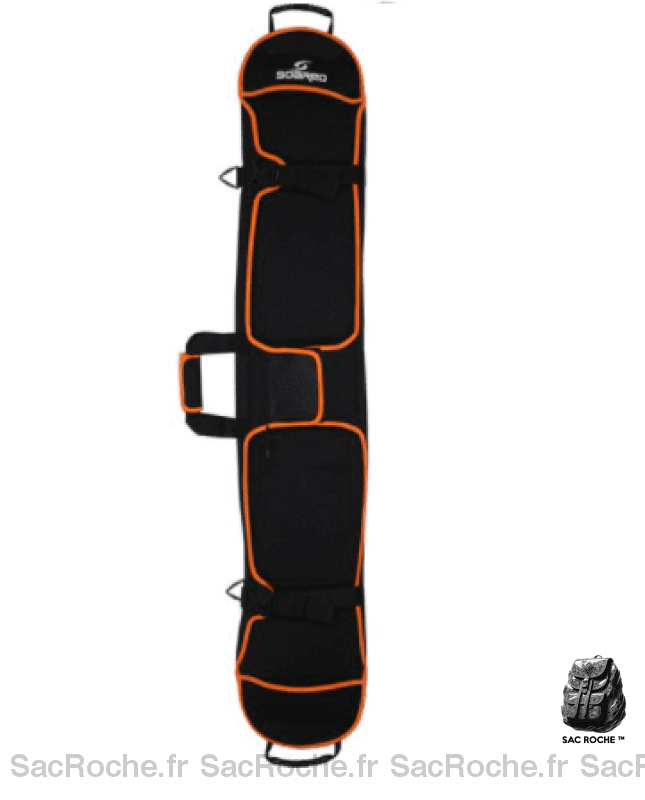 Sac de Snowboard de 155cm noir et orange avec un fond blanc