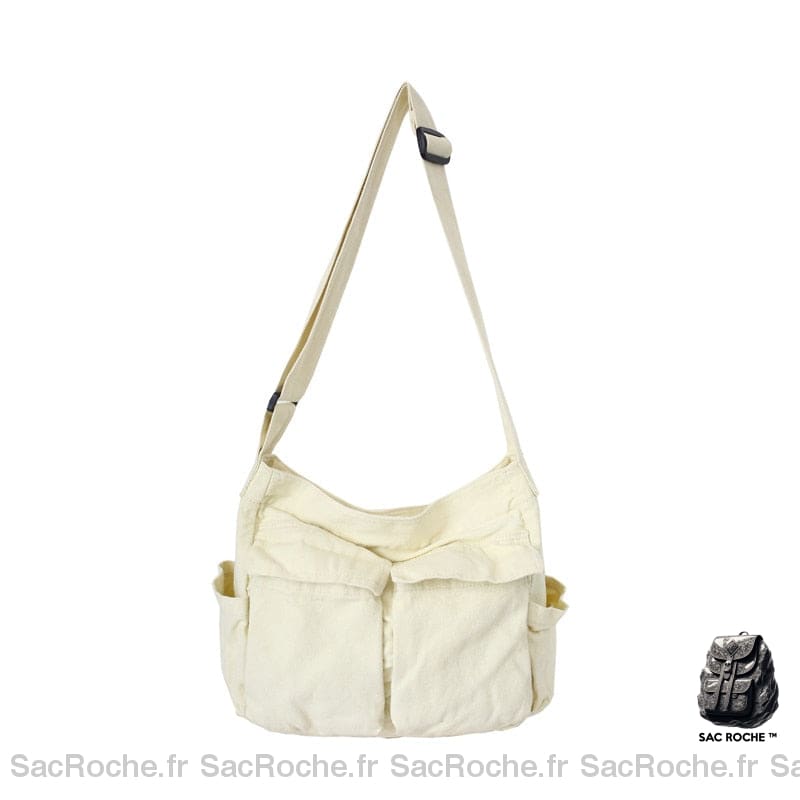 Sac Toile Besace Femme Blanc / 35 X15 X 40Cm