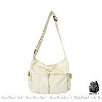 Sac Toile Besace Femme - modèle Blanc / 35 x15 x 40cm - Sac Roche ™