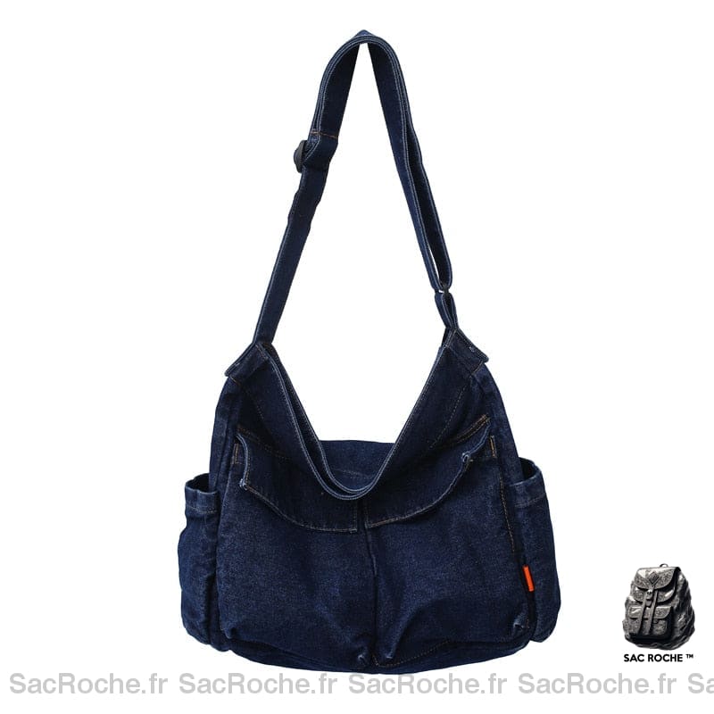 Sac Toile Besace Femme Bleu Marine / 35 X15 X 40Cm