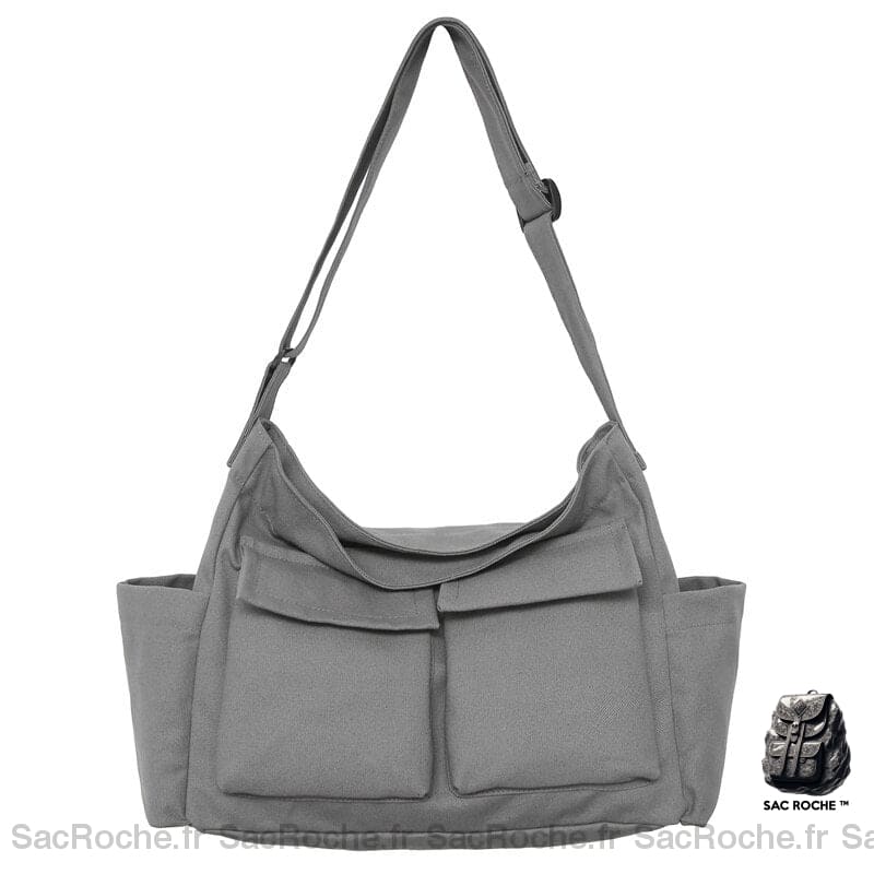 Sac Toile Besace Femme Gris / 35 X15 X 40Cm