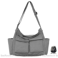 Sac Toile Besace Femme - modèle Gris / 35 x15 x 40cm - Sac Roche ™