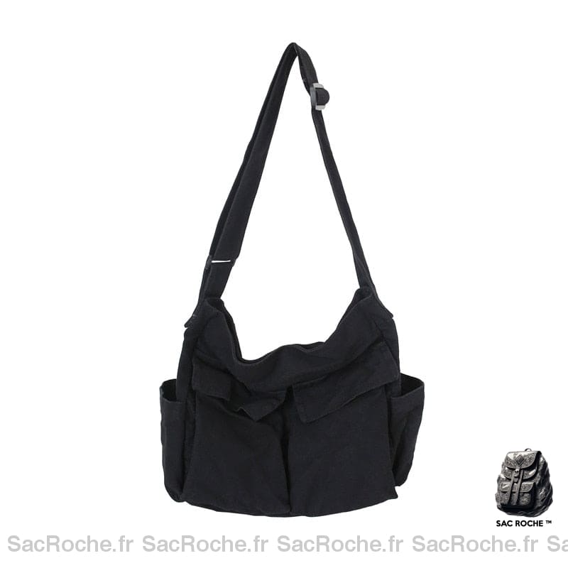 Sac Toile Besace Femme Noir / 35 X15 X 40Cm
