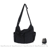 Sac Toile Besace Femme - modèle Noir / 35 x15 x 40cm - Sac Roche ™