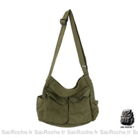 Sac Toile Besace Femme - modèle Vert armé / 35 x15 x 40cm - Sac Roche ™