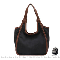 Sac Toile Cuir Femme Décontracté - modèle Noir / 30x13x28cm - Sac Roche ™