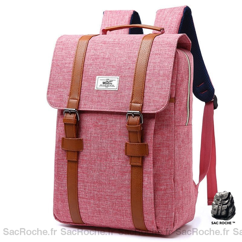 Sac vintage en toile - Rose - Sac à dos pour ordinateur portable Sac à dos scolaire