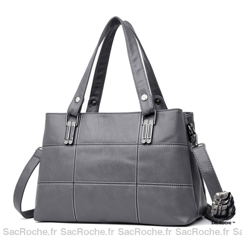 Sac Trapèze Femme Multi-Compartiments - Anses Larges Gris Sac À Main Femme