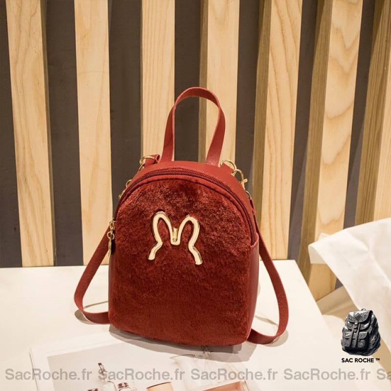 Sac Velours Confortable Rouge Petit À Dos Femme