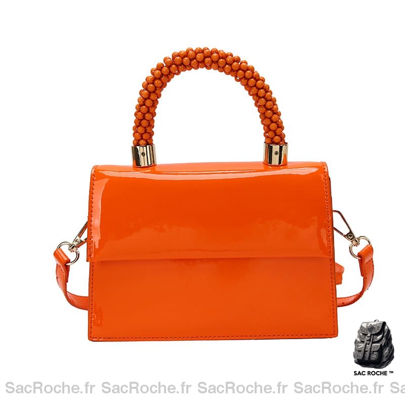 Sac Vernis Femme Noir Orange / 18X13X5Cm À Main