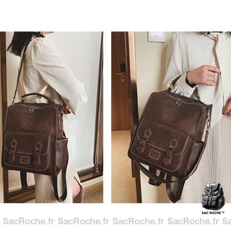 Sac Vintage En Similicuir À Dos Femme