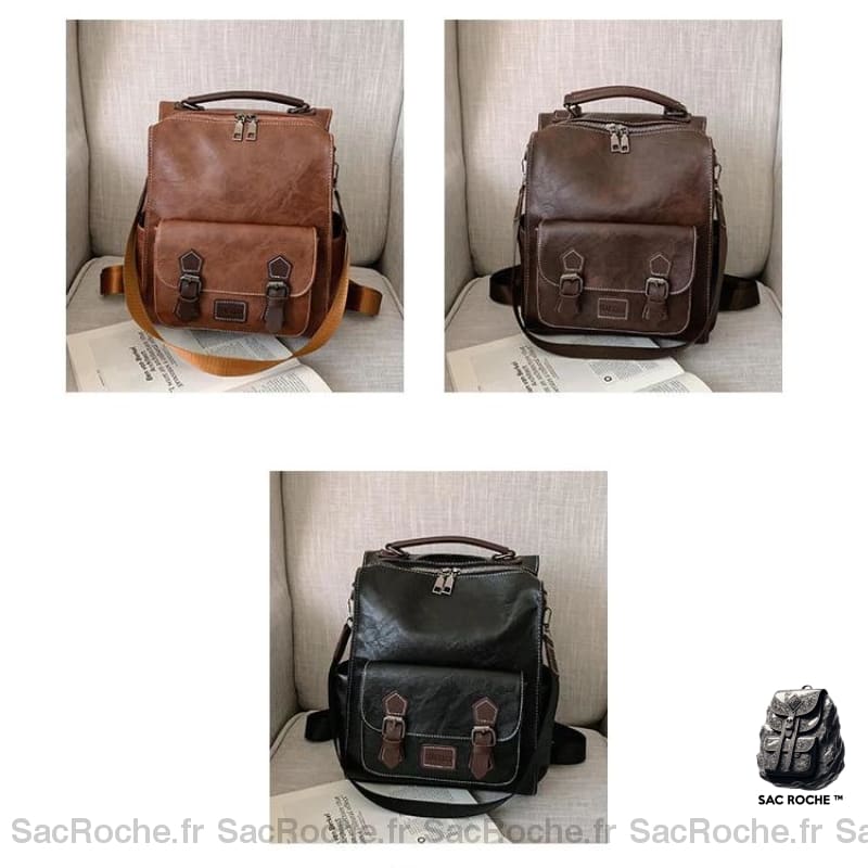 Sac Vintage En Similicuir À Dos Femme