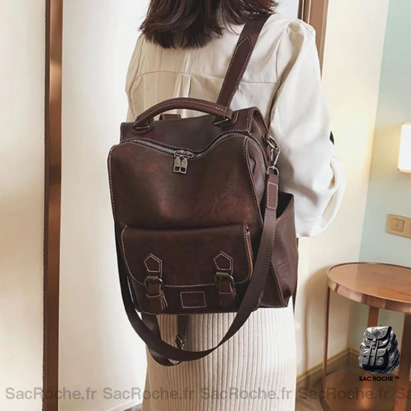 Sac Vintage En Similicuir À Dos Femme