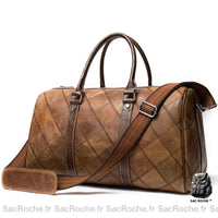 Sac Voyage Cuir Véritable - Luxe Patchwork - modèle Marron clair - Sac Roche ™