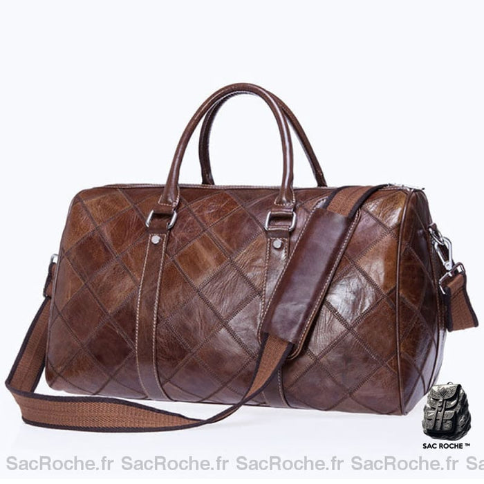 Sac Voyage Cuir Véritable - Luxe Patchwork Marron Foncé Sacs De Voyage