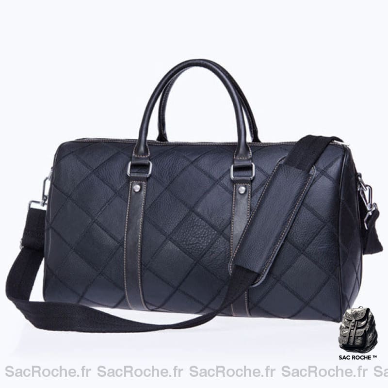 Sac Voyage Cuir Véritable - Luxe Patchwork Noir Sacs De Voyage