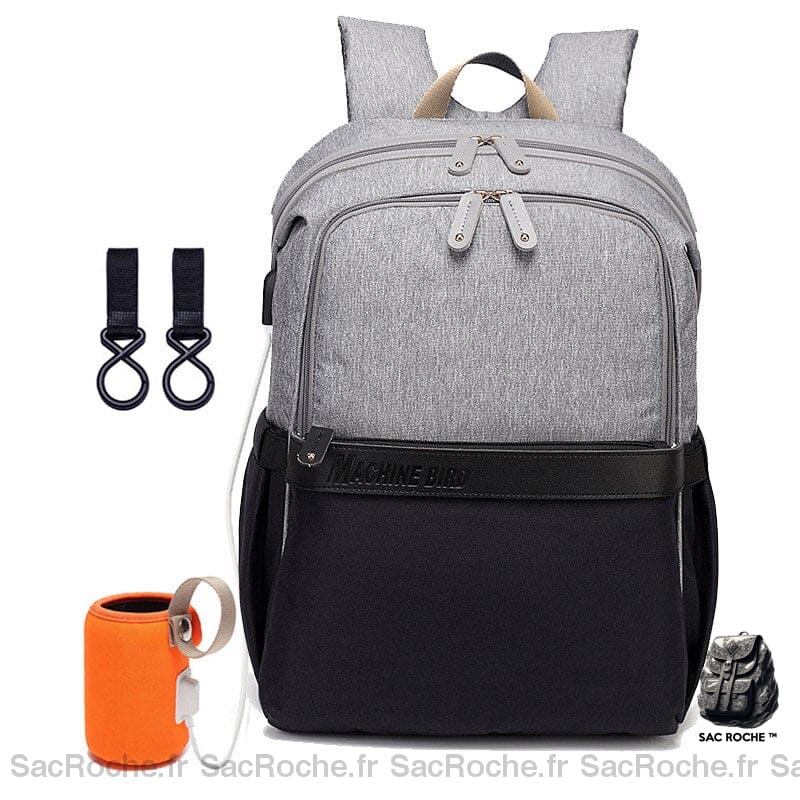 Sac à langer deux tons pour maman gris et noir avec un fond blanc