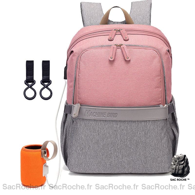 Sac à langer deux tons pour maman rose et gris avec un fond blanc