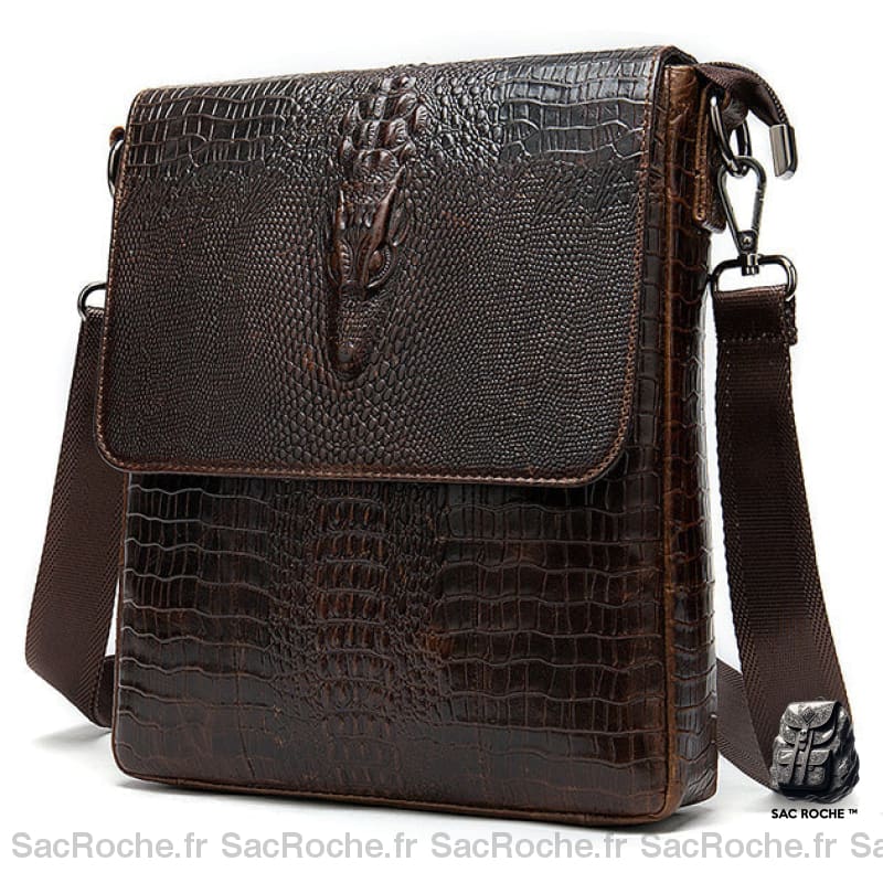 Sacoche Bandoulière Homme Cuir Croco Marron Sacoches