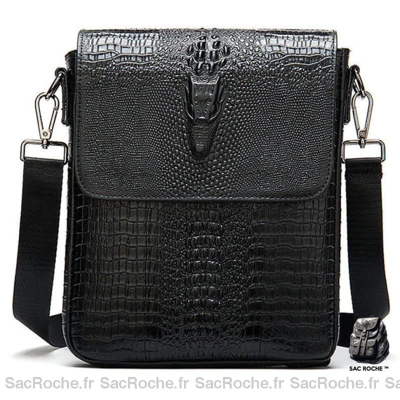 Sacoche Bandoulière Homme Cuir Croco Noir Sacoches
