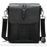 Sacoche Bandoulière Homme Cuir Croco - modèle Noir - Sac Roche ™