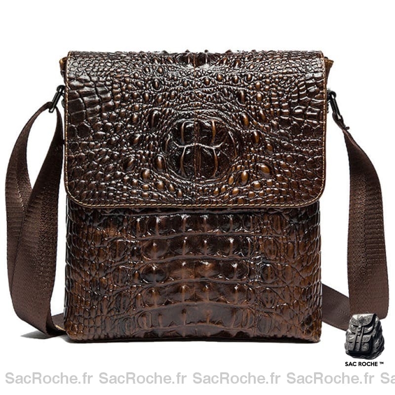 Sacoche Bandoulière Homme Cuir Crocodile Marron Sacoches