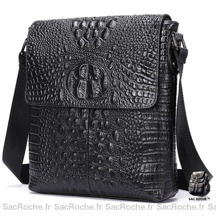 Sacoche Bandoulière Homme Cuir Crocodile Noir Sacoches