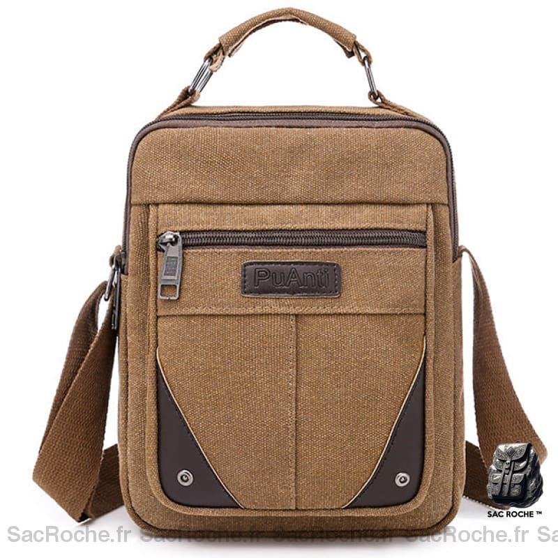 Sacoche Bandoulière Homme Toile Épaisse Marron Sacoches