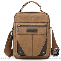Sacoche Bandoulière Homme Toile Épaisse - modèle Marron - Sac Roche ™