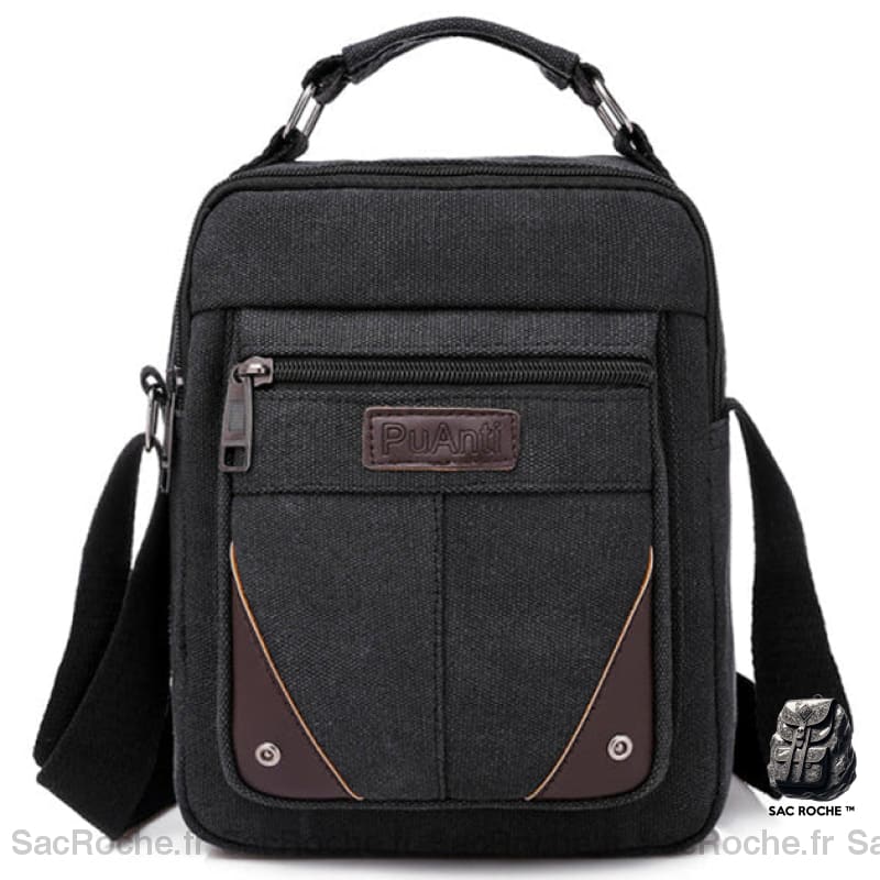 Sacoche Bandoulière Homme Toile Épaisse Noir Sacoches