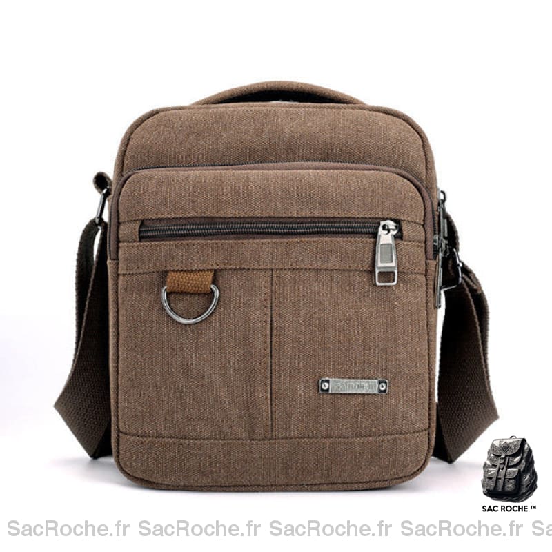 Sacoche Bandoulière Homme Toile Robuste Marron Sacoches