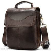 Sacoche Cuir Bandoulière 3 Compartiments Homme - modèle Marron - Sac Roche ™