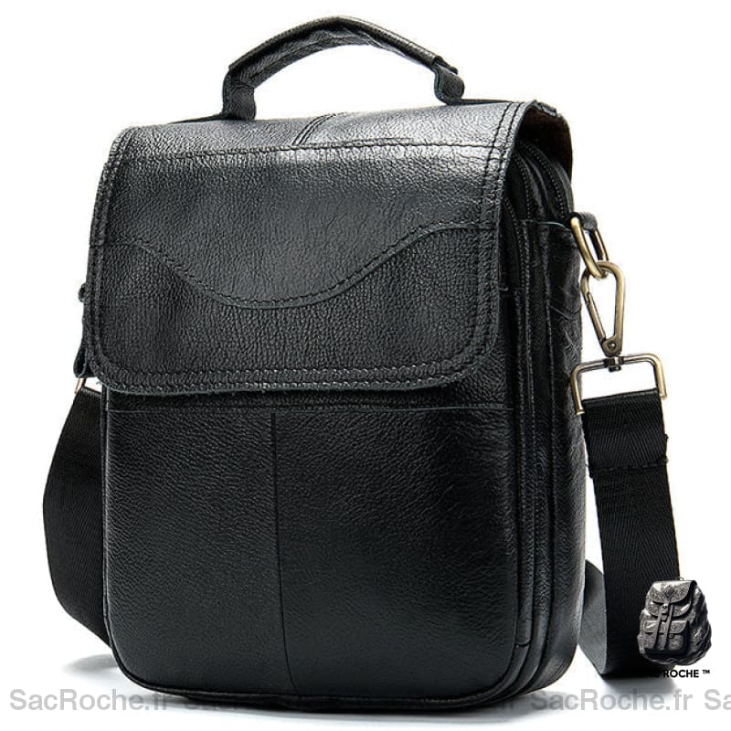 Sacoche Cuir Bandoulière 3 Compartiments Homme Noir Sacoches
