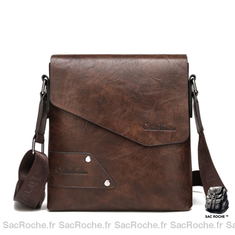 Sacoche Cuir Bandoulière Fine Homme Marron Foncé Sacoches