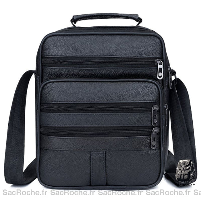 Sacoche Cuir Homme Avec 7 Poches Noir Sacoches Bandoulière