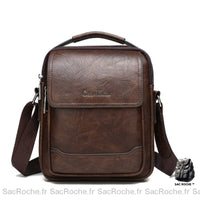 Sacoche Cuir Marron Vintage Homme - modèle Marron foncé - Sac Roche ™