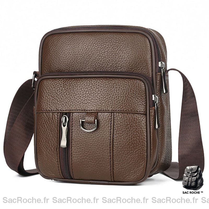 Sacoche Cuir Marron/Noir Bandoulière - Homme Marron Sacoches