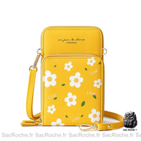 Sacoche Fleurs 2 En 1 - Portefeuille Jaune Pochette Femme