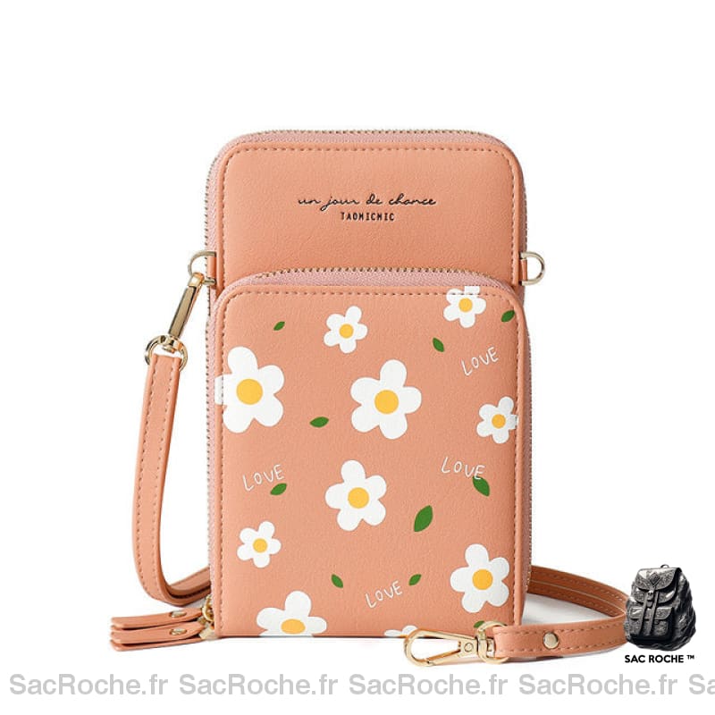 Sacoche Fleurs 2 En 1 - Portefeuille Rose Pochette Femme