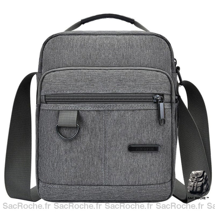 Sacoche Homme Double Compartiment Zippé Gris Sacoches Bandoulière