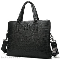 Sacoche Ordinateur Cuir Croco Noir - Sac Roche ™