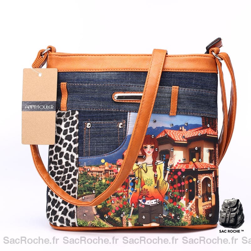 Sacoches Patchwork En Denim - Grande Taille Camel Sac À Main Femme