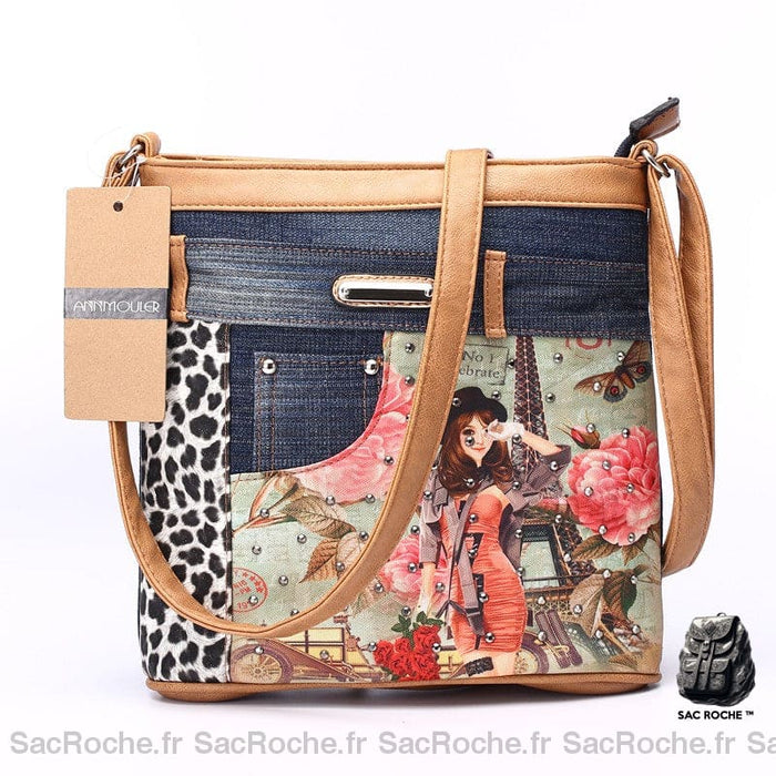 Sacoches Patchwork En Denim - Grande Taille Marron Clair Sac À Main Femme