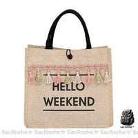 Sacs cabas de plage en lin pour femme avec motif hello weekend à la mode